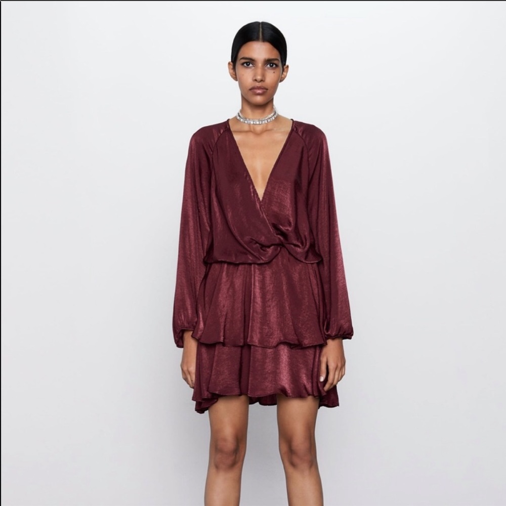 Zara Ruffled Satin Effect Dress